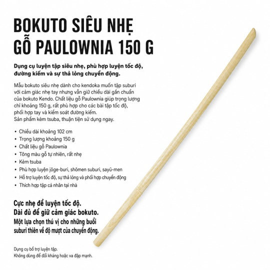 KIRI BOKKEN | BOKUTO SIÊU NHẸ GỖ PAULOWNIA 150G 