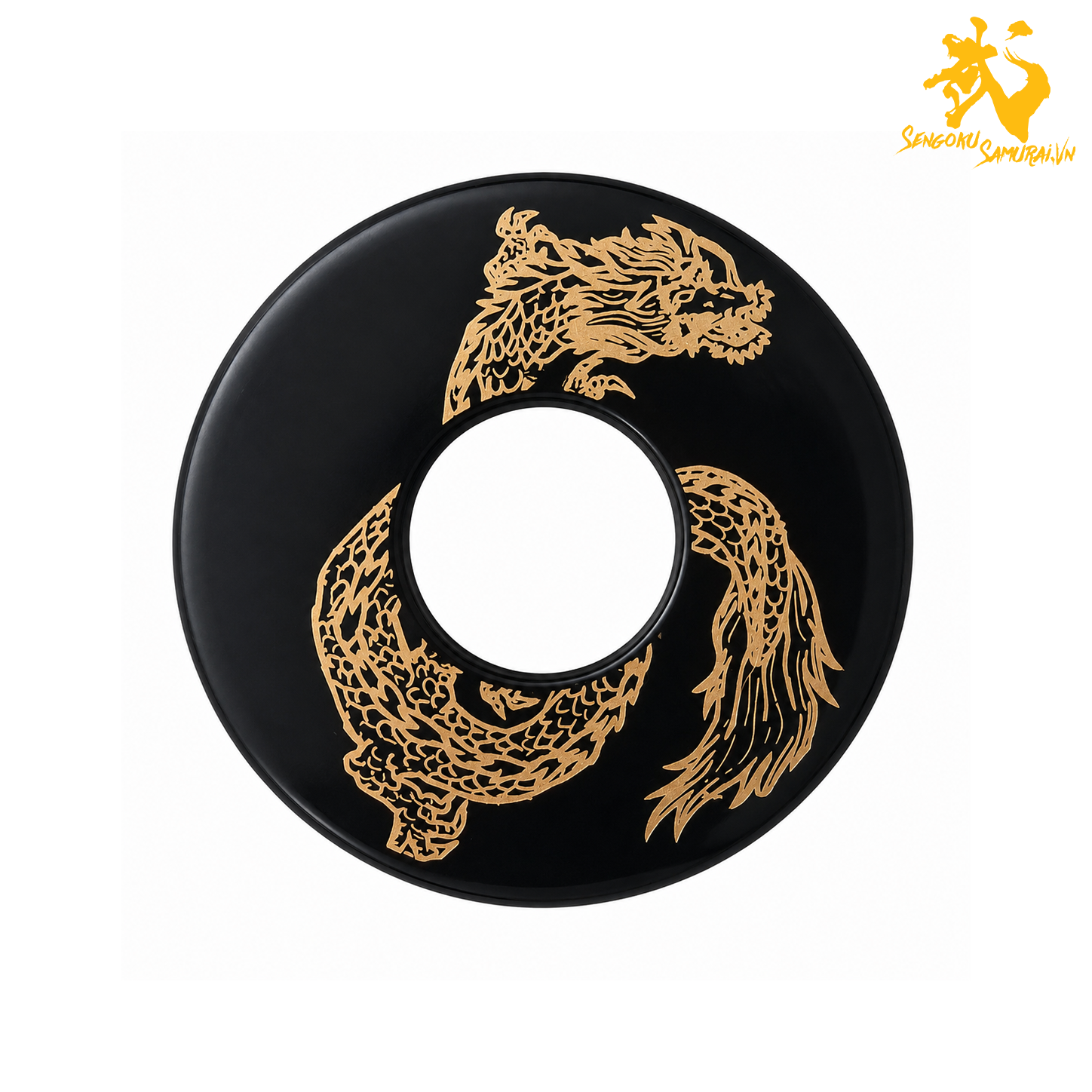 RESIN | Shinai Tsuba Đen Họa Tiết Nhật – Sakura / Katsumushi / Nichirin / Shippō 