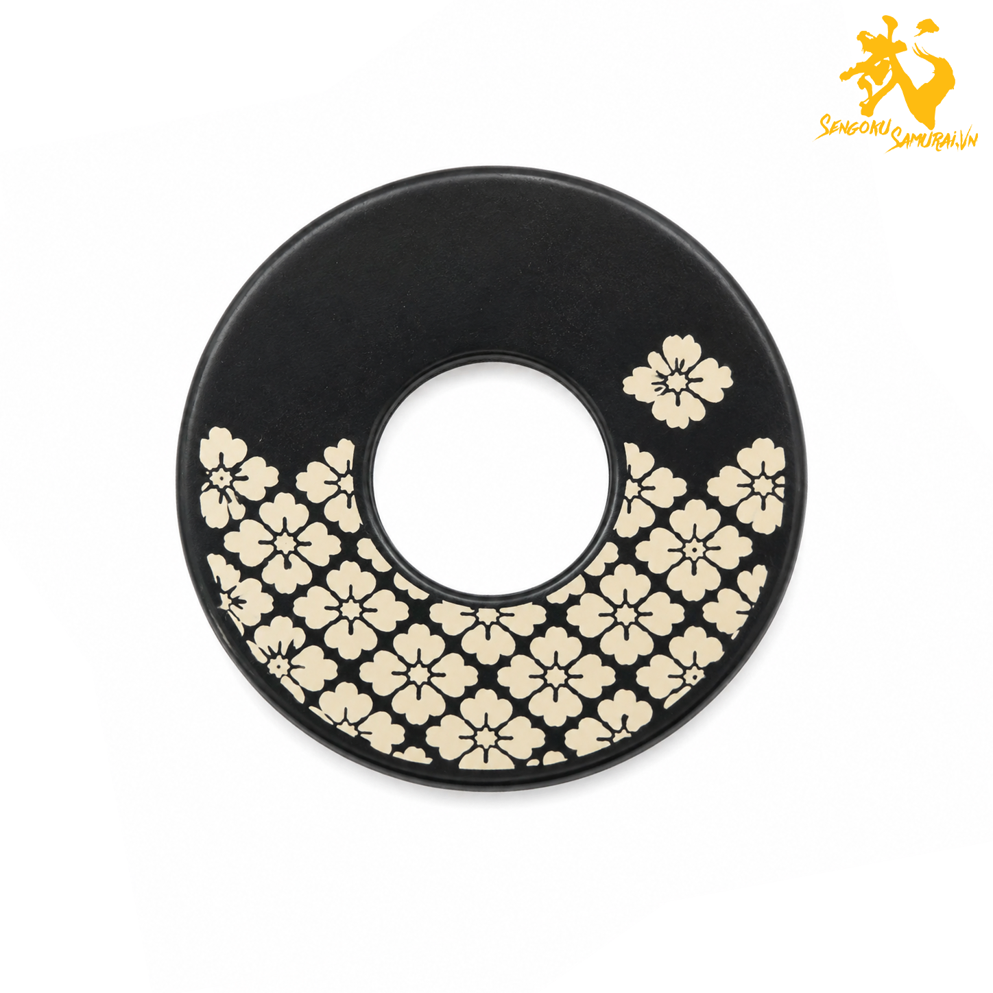 RESIN | Shinai Tsuba Đen Họa Tiết Nhật – Sakura / Katsumushi / Nichirin / Shippō 